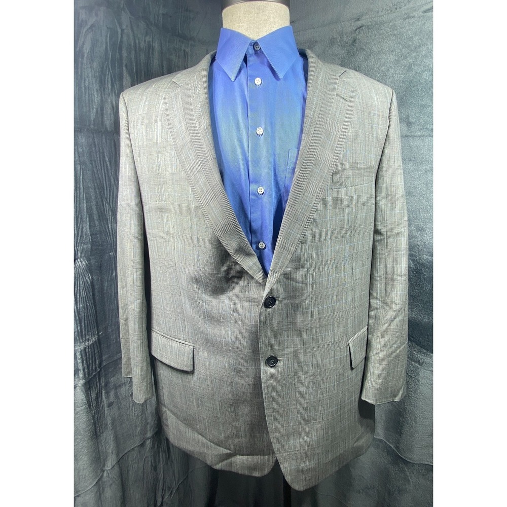 Paul Fredrick Blazer Jacket Men 48L Gray Glen Check Plaid New Wool Sport Coat